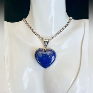 Lapis Lazuli Bold Blue Heart Pendant Set in solid Sterling Silver